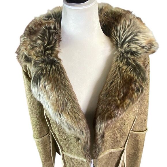 Allen B by Allen Schwartz Faux Fur Synthetic Shearling Brown Suede XL Jacket - Picture 2 of 7